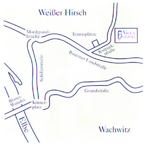 Skizze vom Dresdner Stadtteil Weißen Hirsch und dem Hotel Villa Herzog